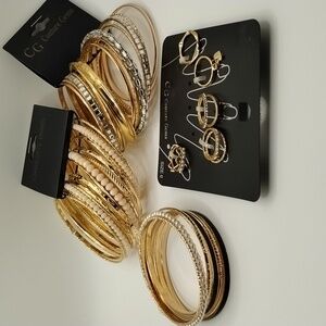 Jewlery Bundle Set 36 Bangels & An 8 Gold Ring Set Size 6